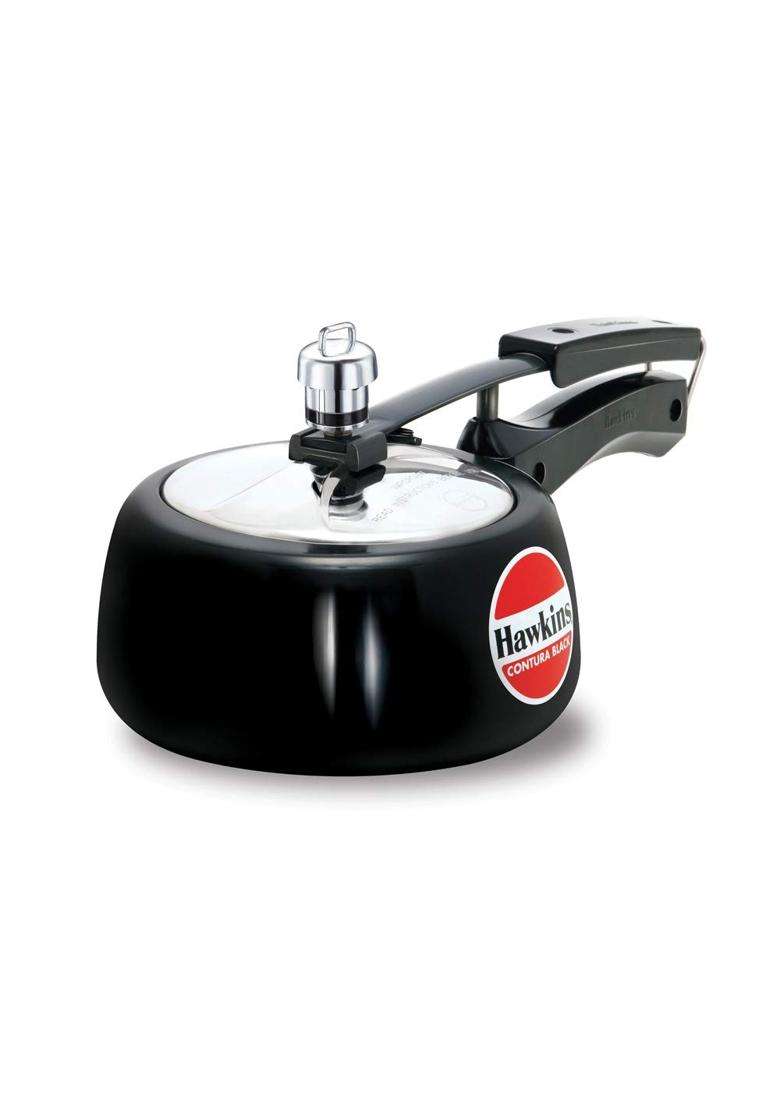 Hawkins Contura Black Pressure Cooker | 1.5 L | 1.6 Qt | 22 cm | 8.7 Inch | Non-Stick | With Lid - Indya