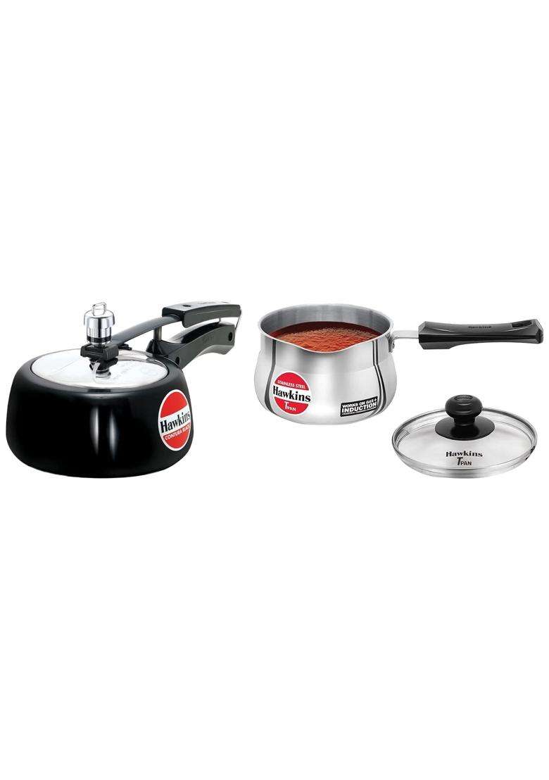 Hawkins Contura Black Pressure Cooker | 1.5 L | 1.6 Qt | Induction Compatible | With Lid - Indya