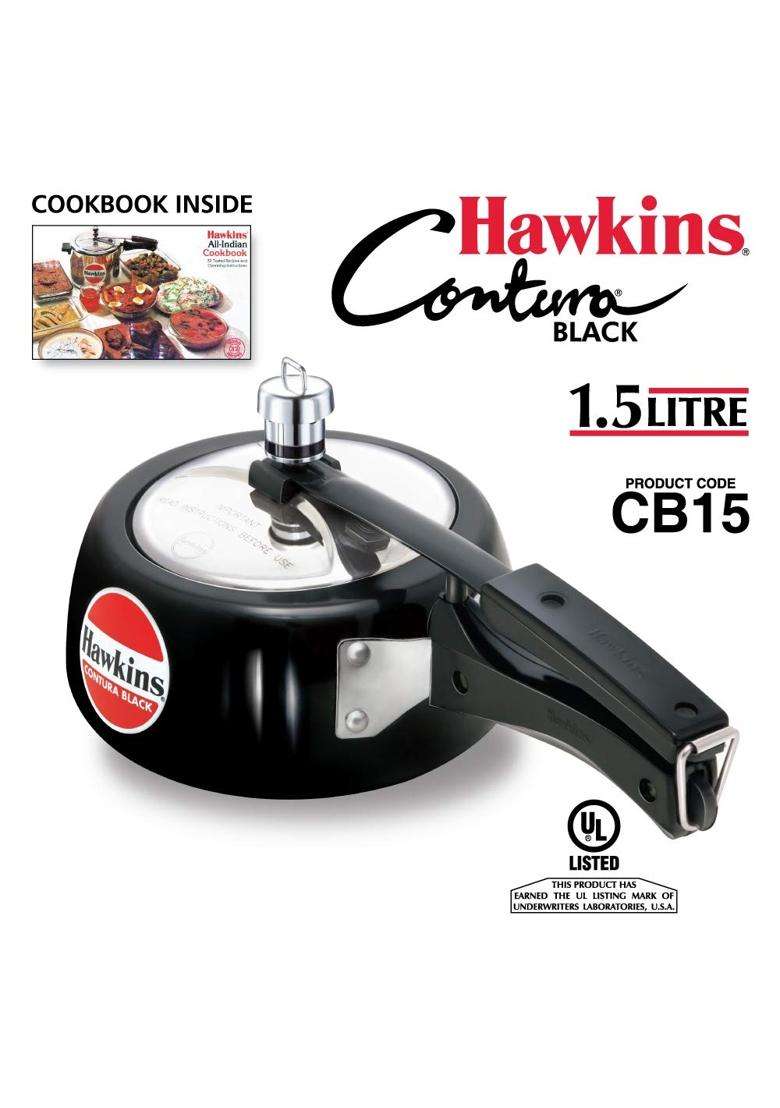 Hawkins Contura Black Pressure Cooker | 1.5 L | 1.6 Qt | Induction Compatible | With Lid - Indya
