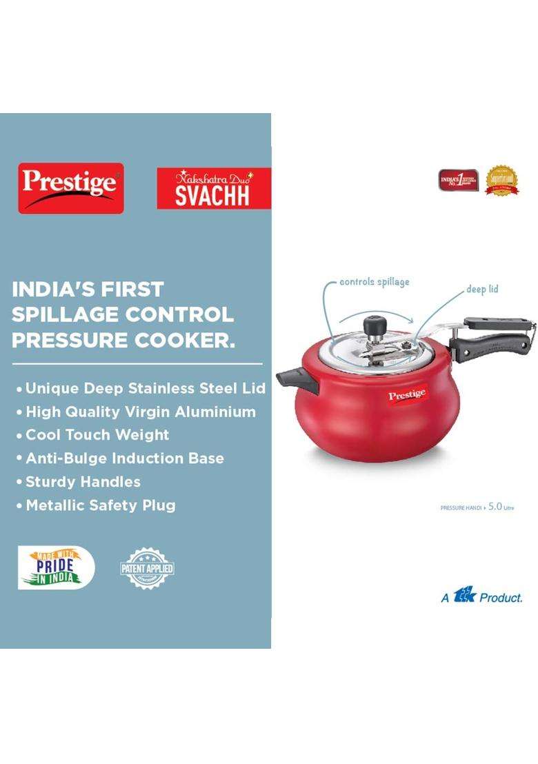 Prestige Svachh | 5 L | 5.3 Qt | 22.5 cm | 8.9 Inch | Induction Compatible - Indya