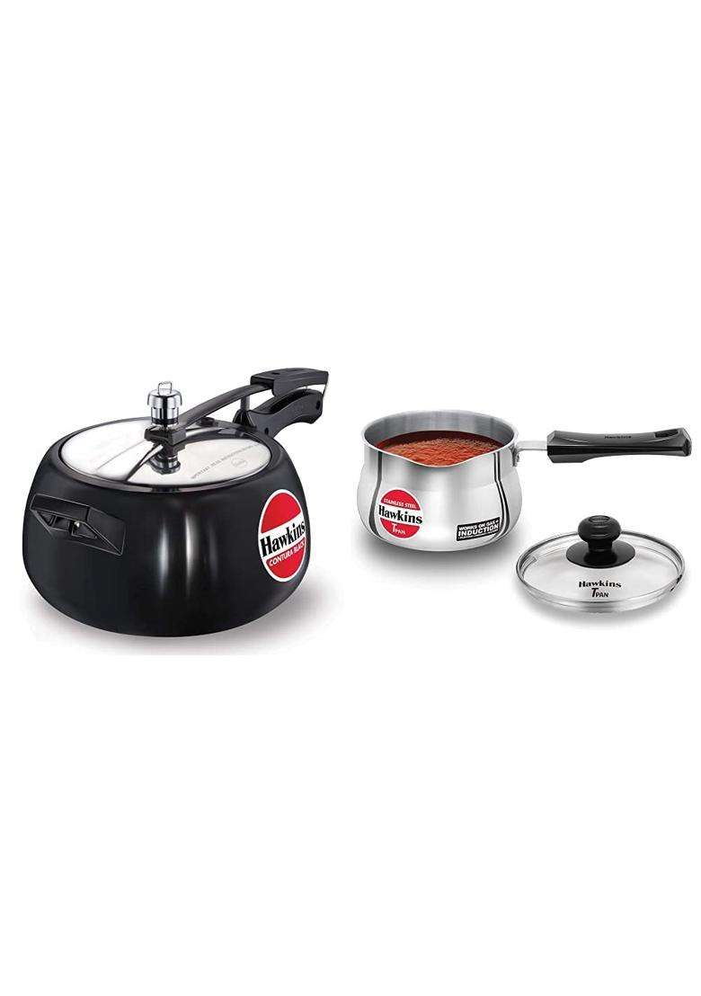 Hawkins Contura Black Pressure Cooker | 5 L | 5.3 Qt | Induction Compatible | With Lid - Indya