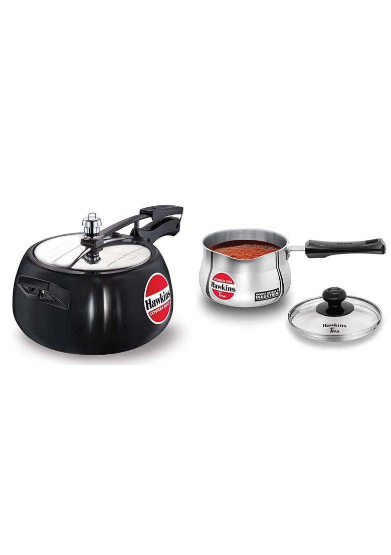 Hawkins Contura Black Pressure Cooker | 5 L | 5.3 Qt | Induction Compatible | With Lid - Indya