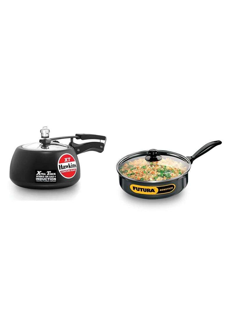 Hawkins Contura Black XT Induction Compatible Aluminium Inner Lid Pressure Cooker | 3 L | 3.2 Qt | Non-Stick - Indya