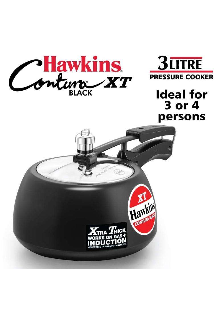 Hawkins Contura Black XT Induction Compatible Aluminium Inner Lid Pressure Cooker | 3 L | 3.2 Qt | Non-Stick - Indya