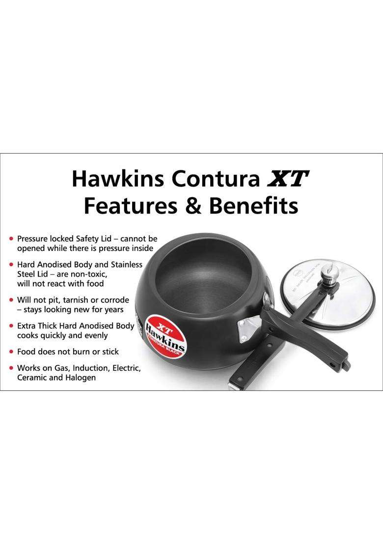 Hawkins Contura Black XT Induction Compatible Aluminium Inner Lid Pressure Cooker | 3 L | 3.2 Qt | Non-Stick - Indya