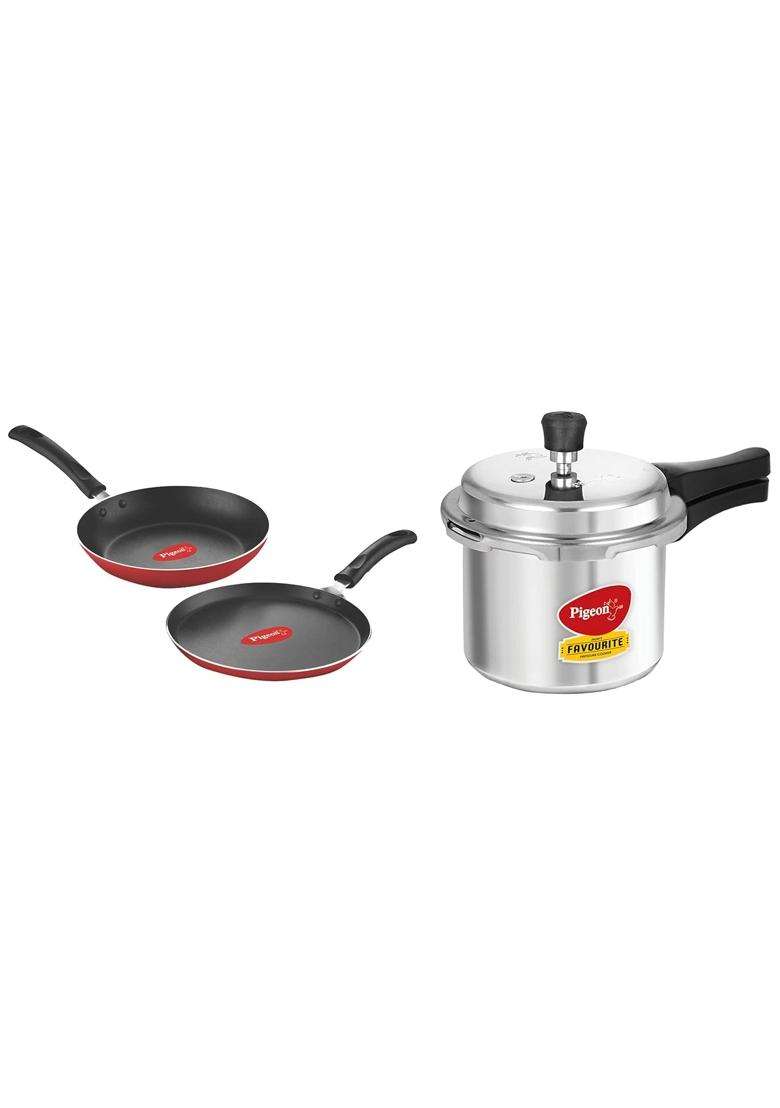 Pigeon By Stovekraft Favourite Induction Base Aluminium Pressure Cooker with Outer Lid | 3 L | 3.2 Qt | Non-Stick - Indya