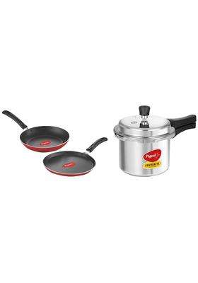 Pigeon Aluminium Nonstick Duo Pack Flat Tawa Flat Griddle 250 and Fry Pan 200 Gift Set | 3 L | 3.2 Qt