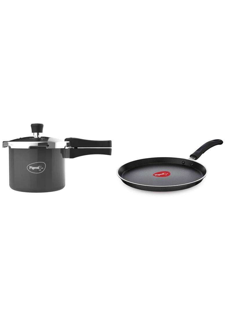 Pigeon Hard Anodised Pressure Cooker Outer Lid with Induction Base and Pigeon | 3 L | 3.2 Qt | 27 cm | 10.6 Inch | Non-Stick - Indya
