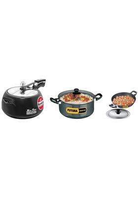 Hawkins Futura Deep-Fry Pan Black and Contura Black XT Induction Compatible Pressure | 5 L | 5.3 Qt | 24 cm | 9.4 Inch