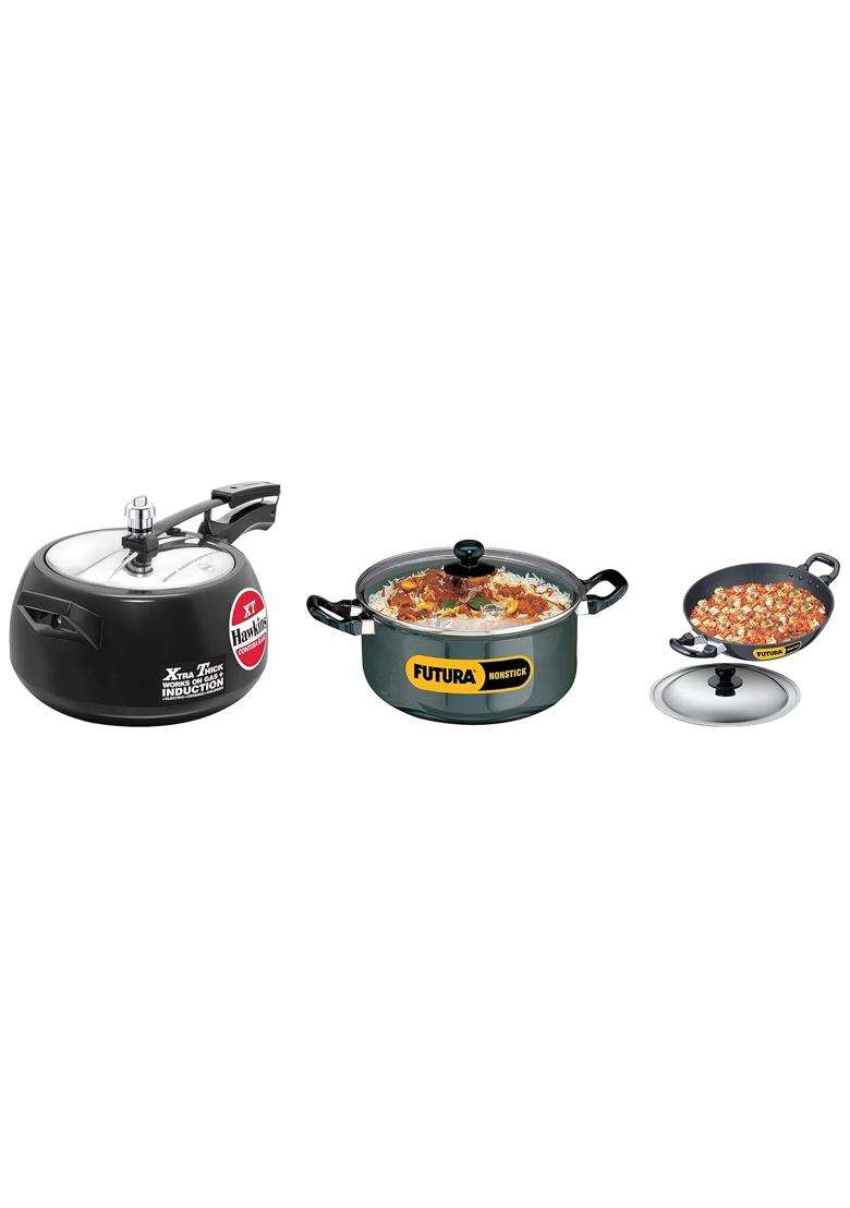 Hawkins Futura Deep-Fry Pan Black and Contura Black XT Induction Compatible Pressure | 5 L | 5.3 Qt | 24 cm | 9.4 Inch - Indya