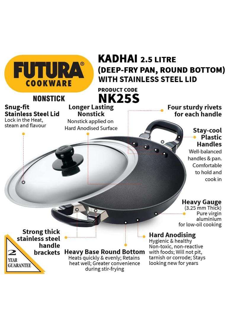 Hawkins Futura Deep-Fry Pan Black and Contura Black XT Induction Compatible Pressure | 5 L | 5.3 Qt | 24 cm | 9.4 Inch - Indya