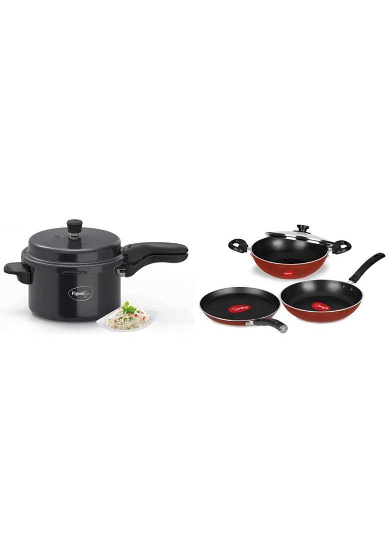 Pigeon Titanium Hard Anodized Pressure Cooker | 5 L | 5.3 Qt | Induction Compatible | Non-Stick - Indya