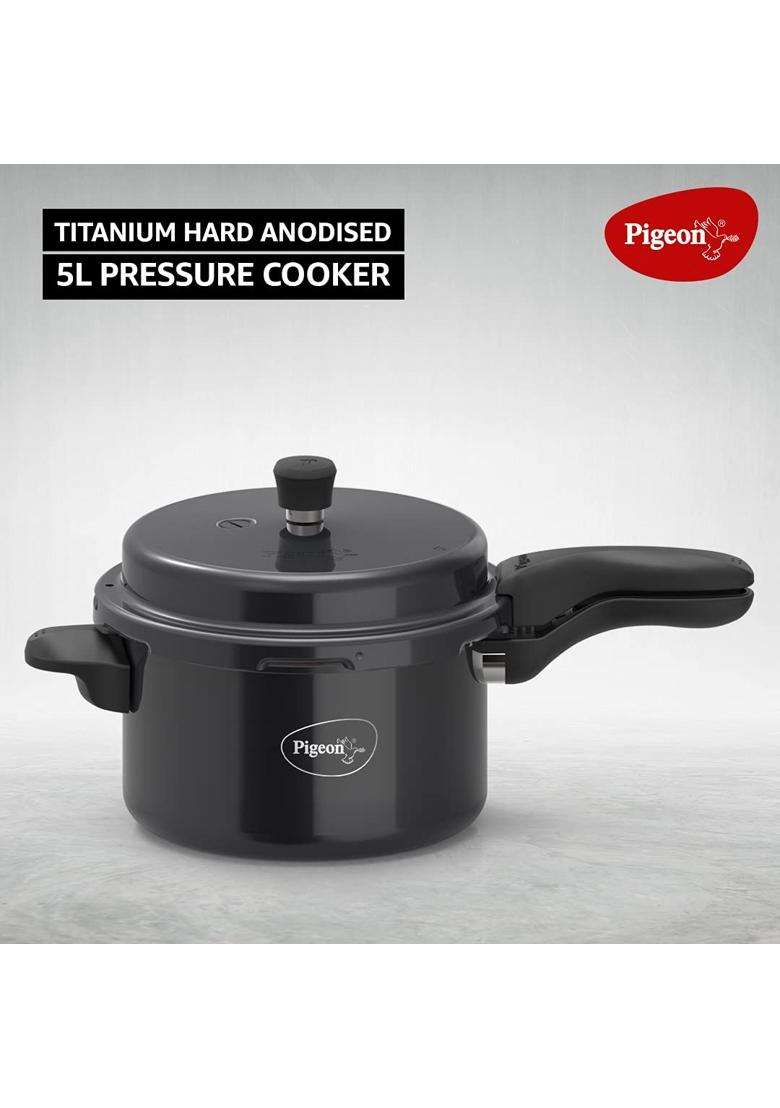 Pigeon Titanium Hard Anodized Pressure Cooker | 5 L | 5.3 Qt | Induction Compatible | Non-Stick - Indya