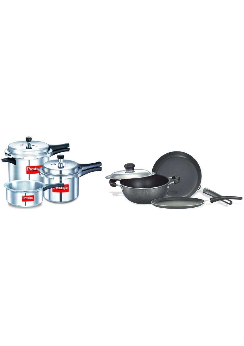 Prestige Popular Max 5 3 Outer Lid Pressure Cooker Combo Pack | 2 L | 2.1 Qt | Non-Stick - Indya
