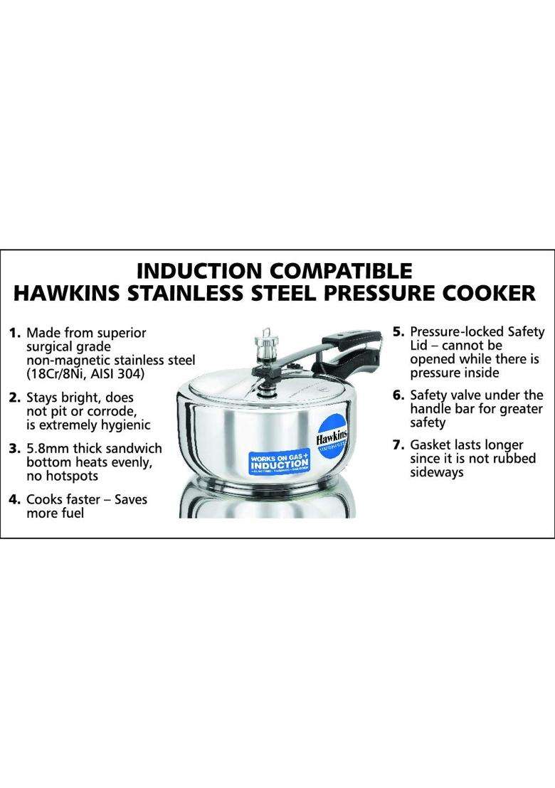 Hawkins Pressure Cooker | 3 L | 3.2 Qt | 28 cm | 11 Inch | Induction Compatible | Non-Stick - Indya