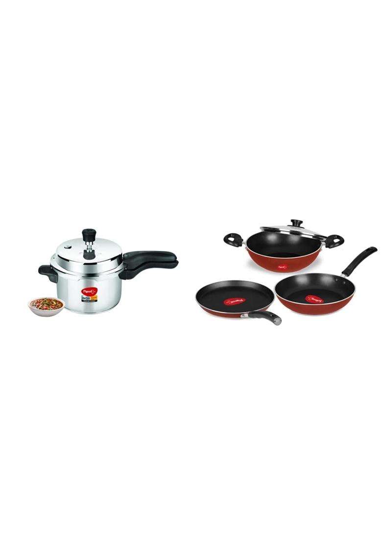 Pigeon INOX Stainless Steel Pressure Cooker Basics Induction Base Non-Stick | 3 L | 3.2 Qt - Indya