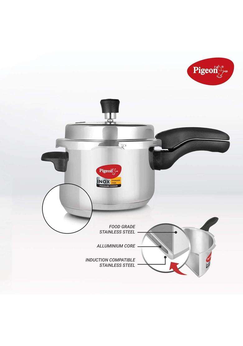 Pigeon INOX Stainless Steel Pressure Cooker Basics Induction Base Non-Stick | 3 L | 3.2 Qt - Indya