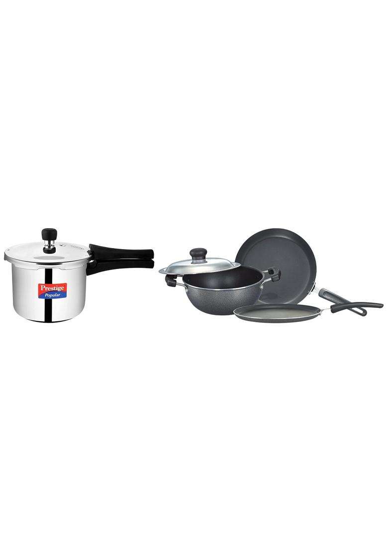 Prestige Popular Stainless Steel Outer Lid Pressure Cooker | 3 L | 3.2 Qt | Non-Stick - Indya