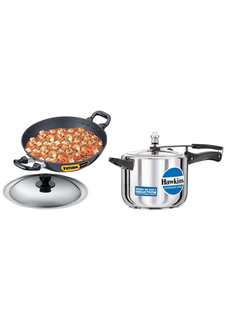 Hawkins Pressure Cooker | 5 L | 5.3 Qt | Induction Compatible | Non-Stick | With Lid - Indya