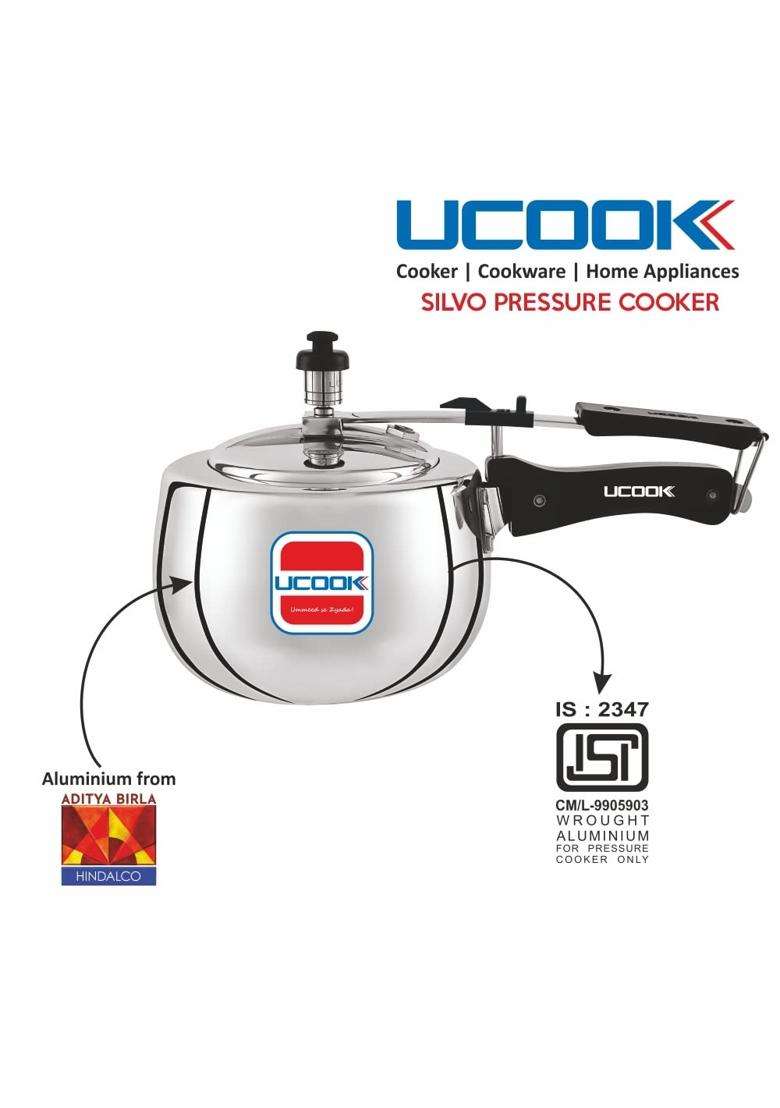 UCOOK By United Ekta Group Silvo Bulging Shape Aluminium Inner Lid Non-Induction | 3 L | 3.2 Qt - Indya