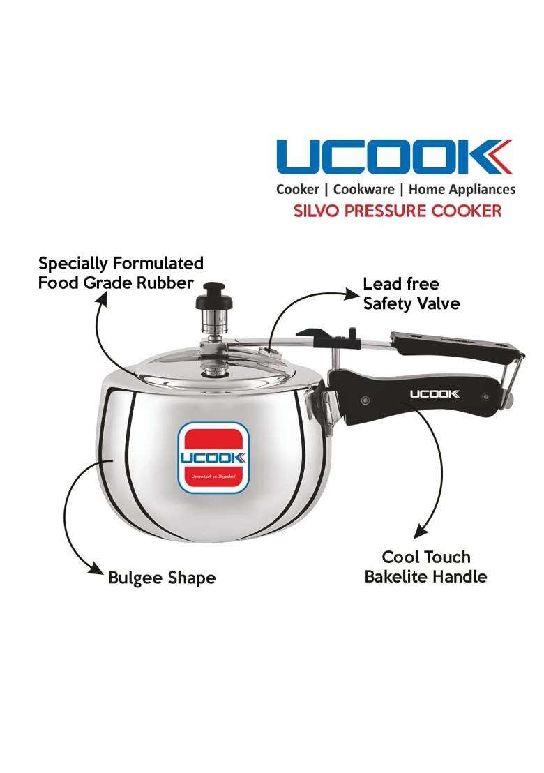 UCOOK By United Ekta Group Silvo Bulging Shape Aluminium Inner Lid Non-Induction | 3 L | 3.2 Qt - Indya