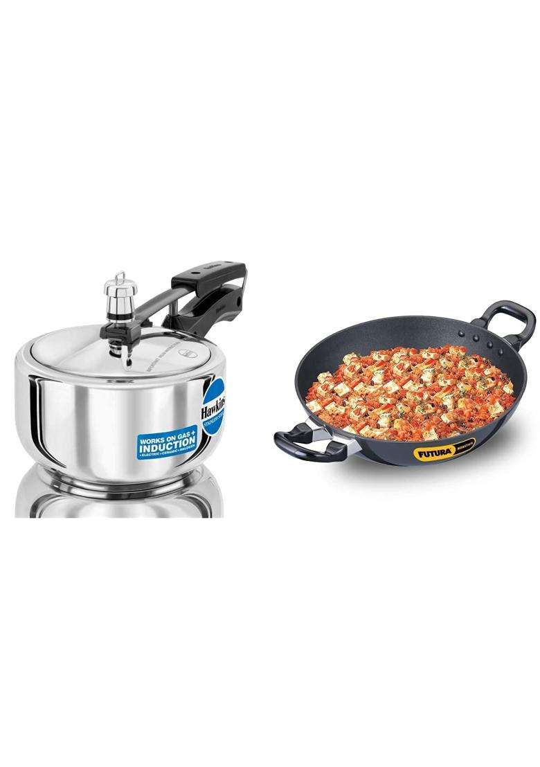 Hawkins Stainless Steel Pressure Cooker | 2 L | 2.1 Qt | 26 cm | 10.2 Inch | Non-Stick - Indya