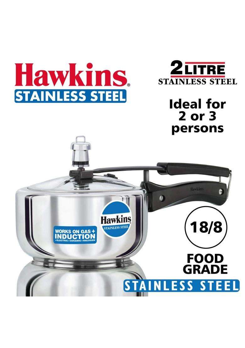 Hawkins Stainless Steel Pressure Cooker | 2 L | 2.1 Qt - Indya