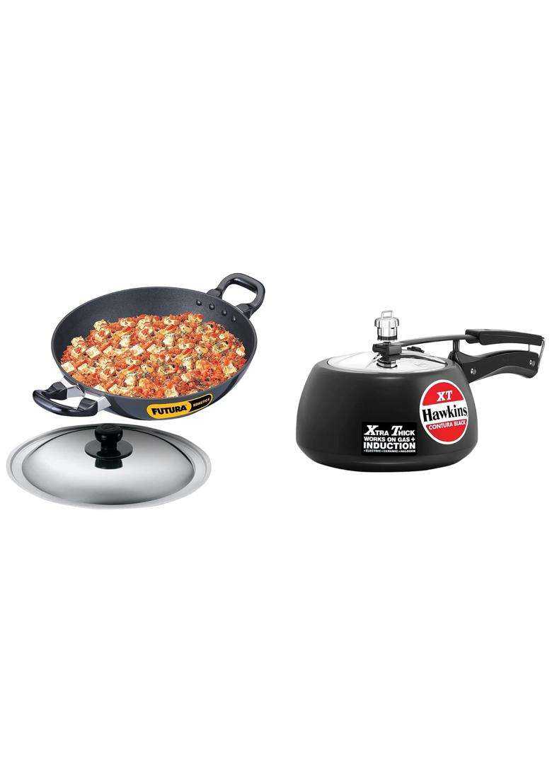 Hawkins Contura Black Xt Induction Compatible Aluminium Inner Lid Pressure Cooker | 3 L | 3.2 Qt | Non-Stick - Indya