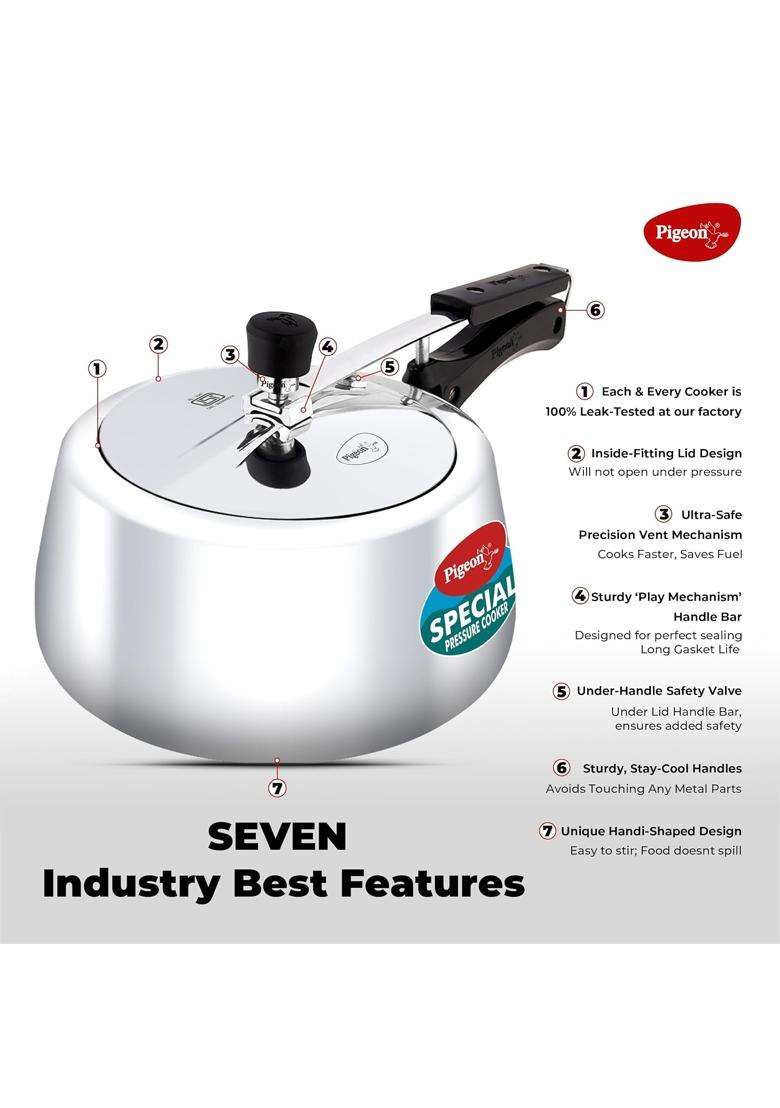 Pigeon By Stovekraft Special Plus Aluminium Inner Lid Induction Base Pressure Cooker | 2 L | 2.1 Qt - Indya