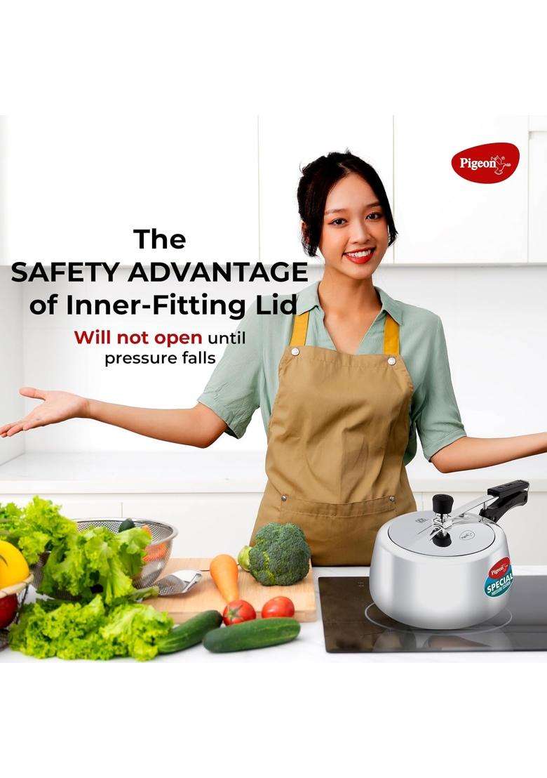 Pigeon By Stovekraft Special Plus Aluminium Inner Lid Induction Base Pressure Cooker | 2 L | 2.1 Qt - Indya