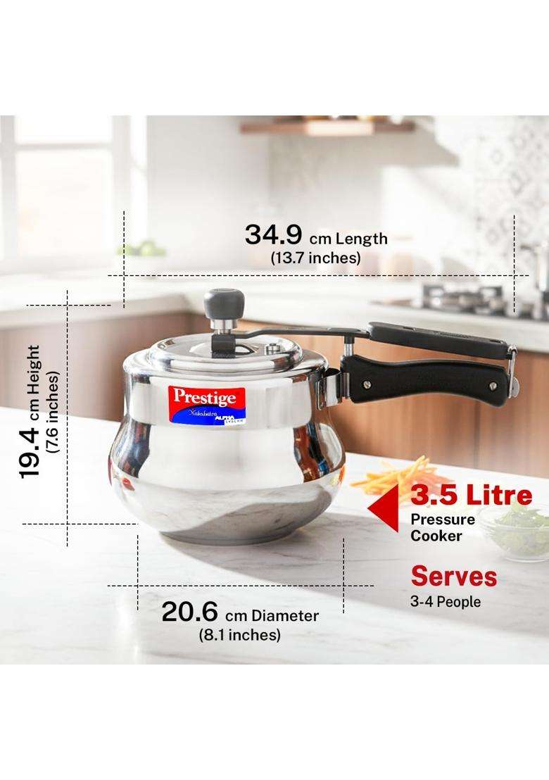 Prestige Stainless Steel Nakshatra Alpha Svachh Inner Lid Pressure Cooker | 3.5 L | 3.7 Qt | Induction Compatible | Tri-Ply - Indya