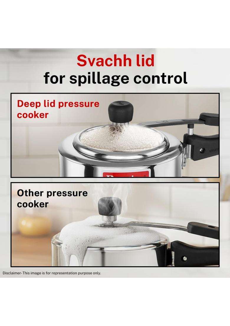 Prestige Stainless Steel Nakshatra Alpha Svachh Inner Lid Pressure Cooker | 3.5 L | 3.7 Qt | Induction Compatible | Tri-Ply - Indya