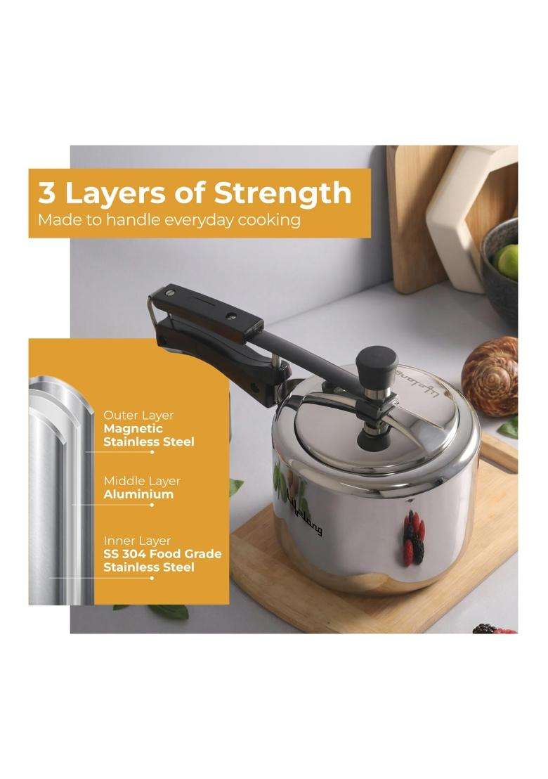 Lifelong Tri Ply Stainless Steel Pressure Cooker | 5 L | 5.3 Qt | Induction Compatible - Indya