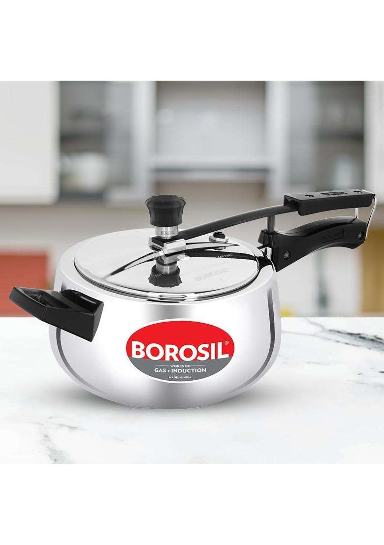 Borosil Triply Pressure Cooker with Inner Lid | 5 L | 5.3 Qt | Induction Compatible | Dishwasher Safe | Food Safe - Indya