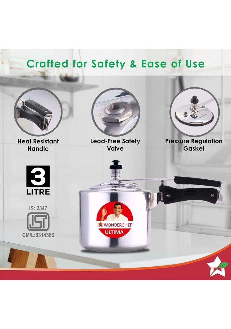 Wonderchef Inner Lid Ultima Pressure Cooker | 3 L | 3.2 Qt | Induction Compatible - Indya