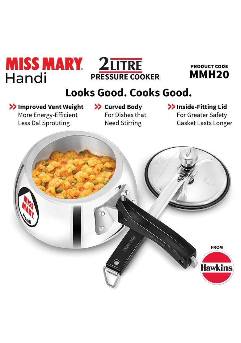 Hawkins Miss Mary Aluminium Inner Lid Handi Cooking Pot Pressure Cooker | 2 L | 2.1 Qt - Indya