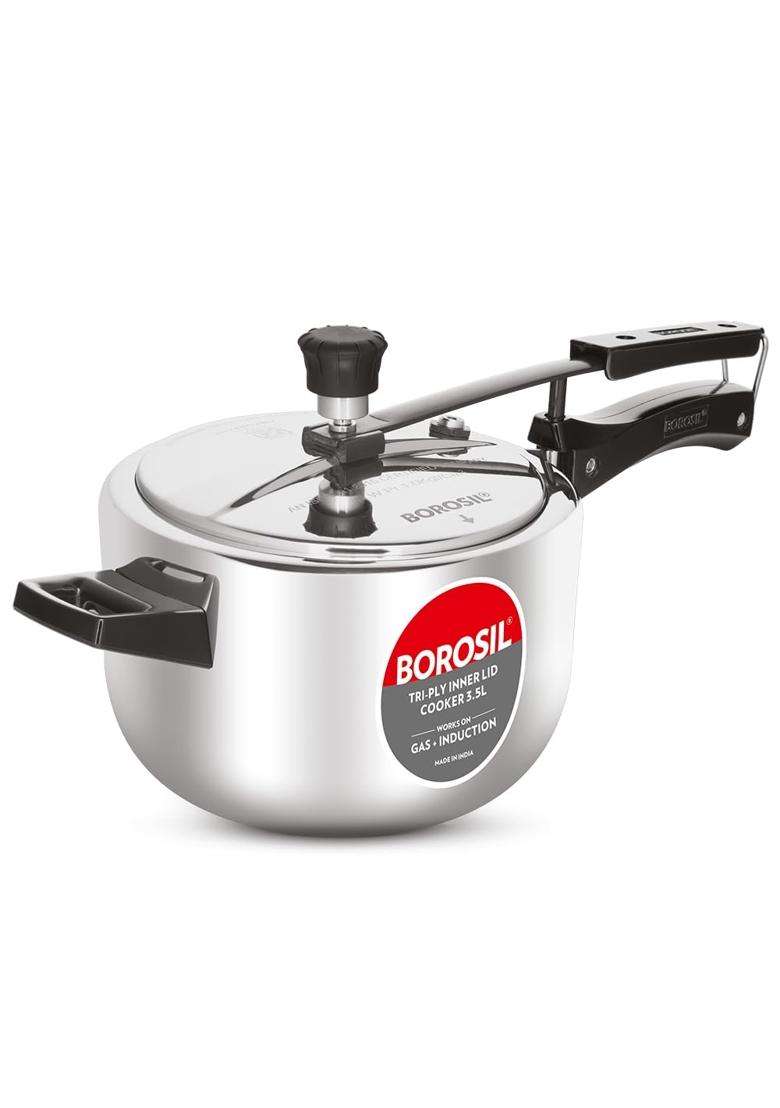 Borosil Triply Pressure Cooker | 3.5 L | 3.7 Qt | Induction Compatible | Dishwasher Safe | Food Safe - Indya