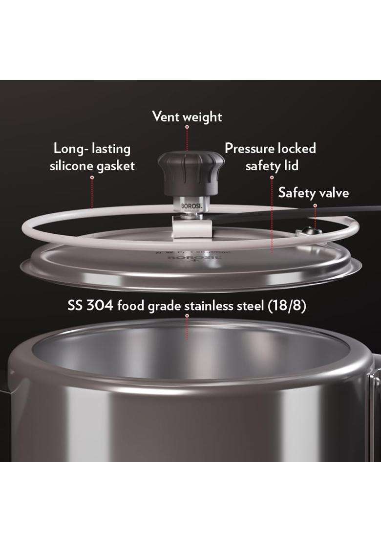 Borosil Triply Pressure Cooker | 3.5 L | 3.7 Qt | Induction Compatible | Dishwasher Safe | Food Safe - Indya