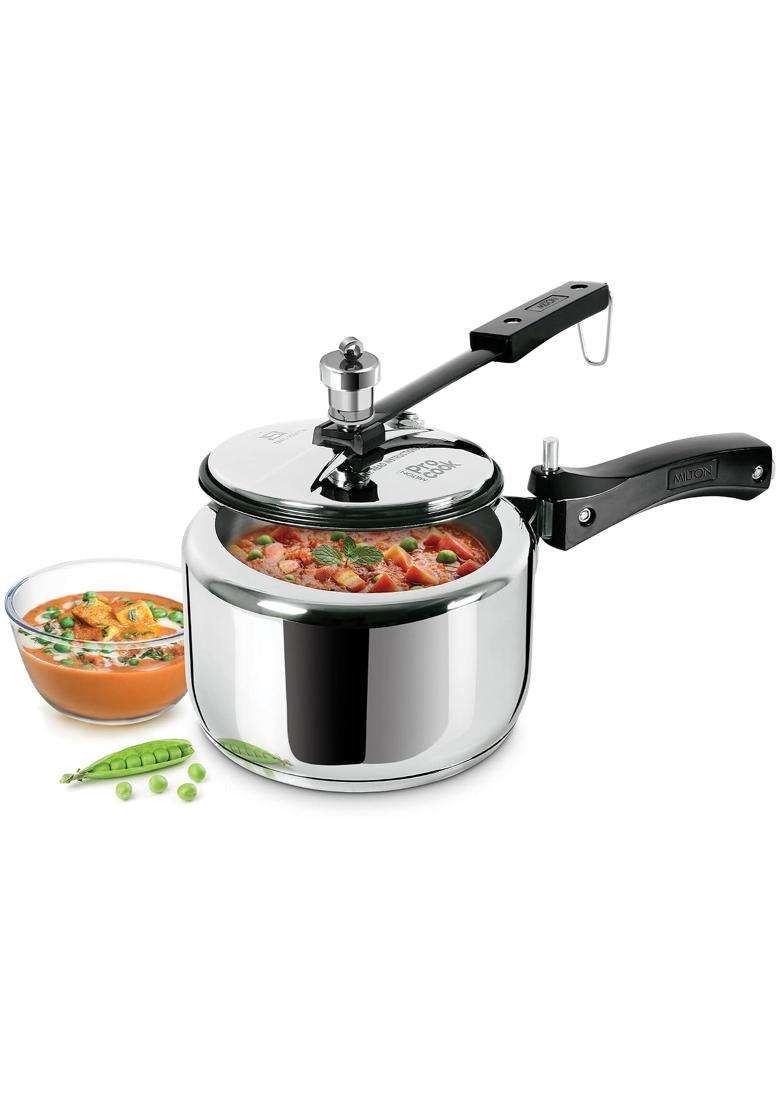MILTON Pro Cook Sandwich Bottom Stainless Steel Pressure Cooker with Inner Lid | 2 L | 2.1 Qt | Induction Compatible | Food Safe - Indya