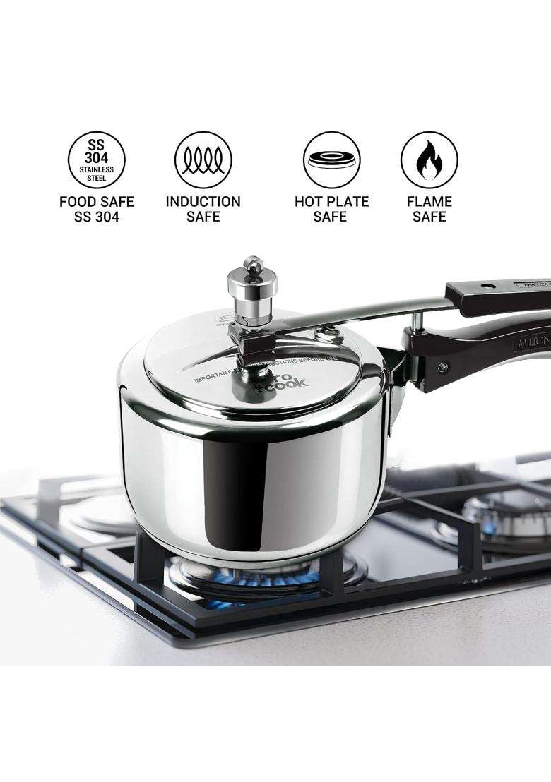 MILTON Pro Cook Sandwich Bottom Stainless Steel Pressure Cooker with Inner Lid | 2 L | 2.1 Qt | Induction Compatible | Food Safe - Indya