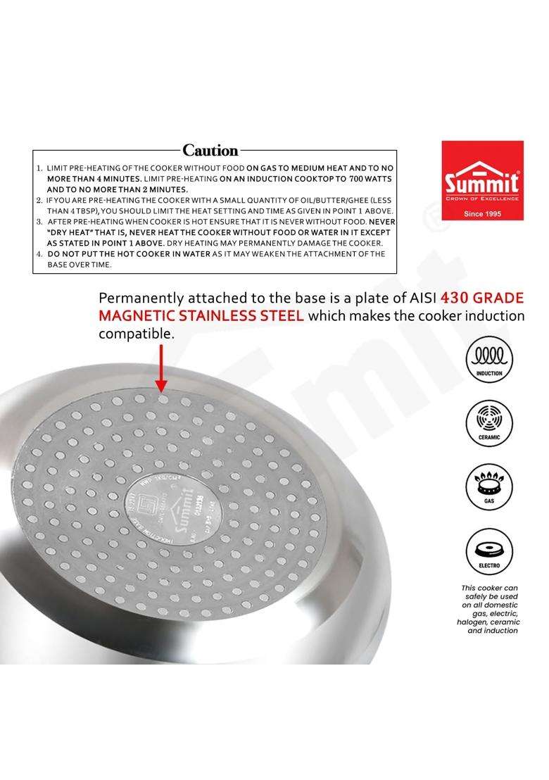 SUMMIT Inner Lid Handi Cooking Pot Induction Base Supreme Aluminium Pressure Cooker | 2 L | 2.1 Qt - Indya