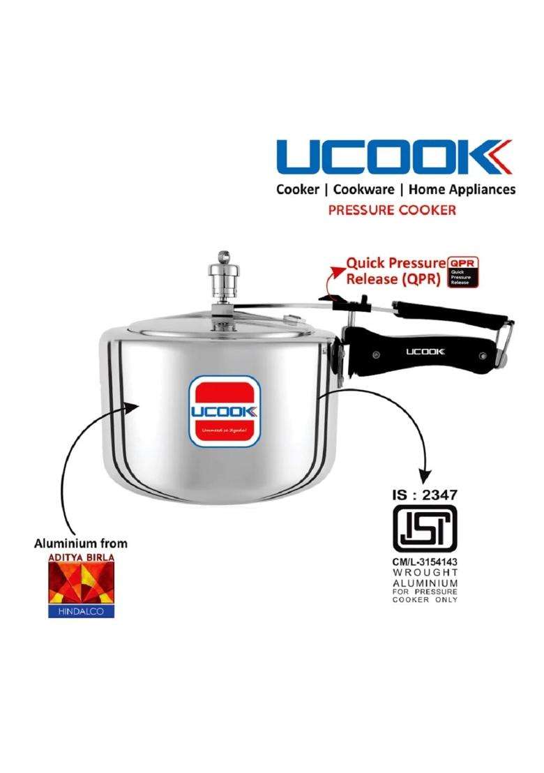 UCOOK By United Ekta Group. Aluminum Inner Lid Induction Pressure Cooker | 2 L | 2.1 Qt - Indya