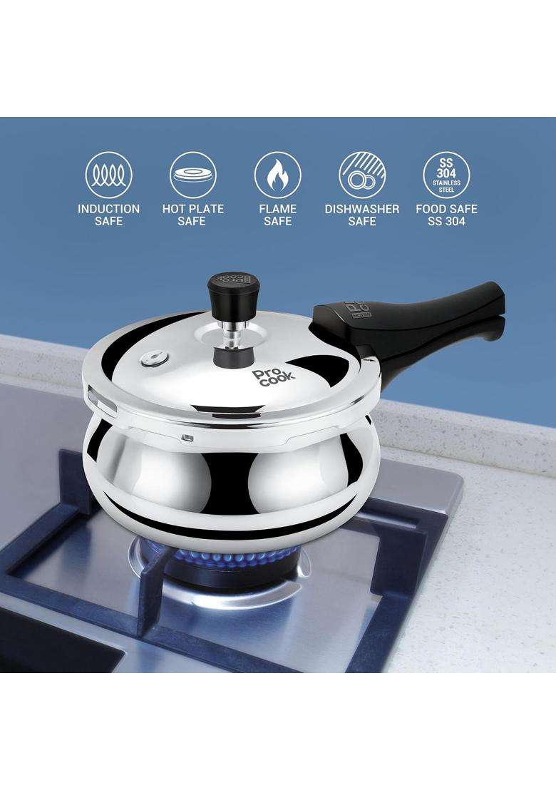 MILTON Pro cook Induction Cookware and Gas Stove Friendly Triply Stainless Steel Pressure Cooker | 3.5 L | 3.7 Qt - Indya