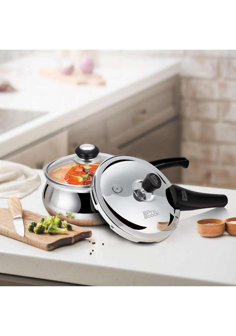 MILTON Pro cook Induction Cookware and Gas Stove Friendly Triply Stainless Steel Pressure Cooker | 3.5 L | 3.7 Qt - Indya