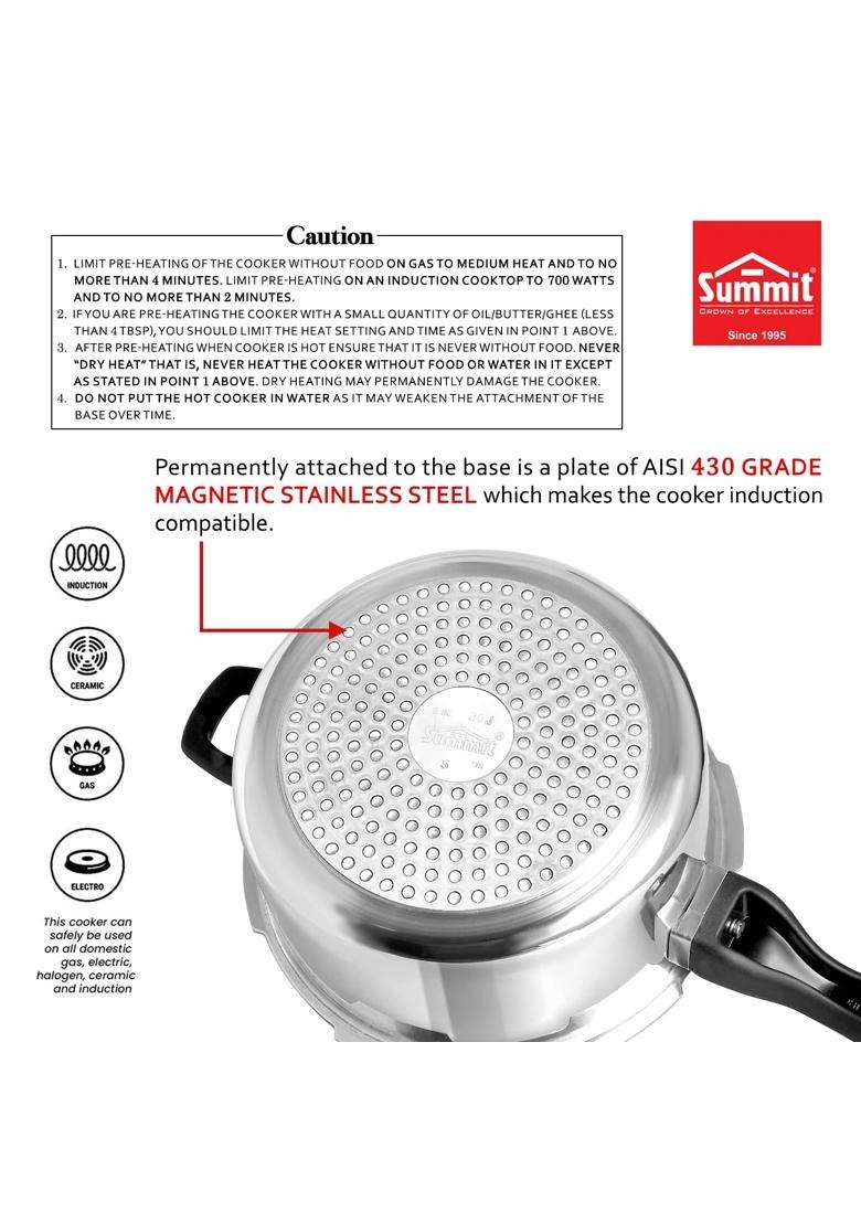 SUMMIT Outer Lid Junior Pan Induction Base Aluminum Pressure Cooker | 4 L | 4.2 Qt - Indya