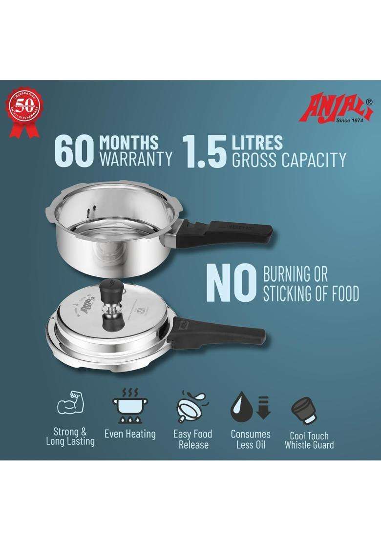 ANJALI Aqua Stainless Steel Induction Pressure Cooker | 1.5 L | 1.6 Qt - Indya