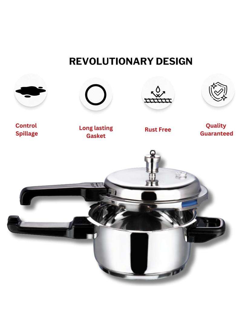 Vinod Stainless Steel Outer Lid Pressure Cooker | 5 L | 5.3 Qt | Induction Compatible - Indya