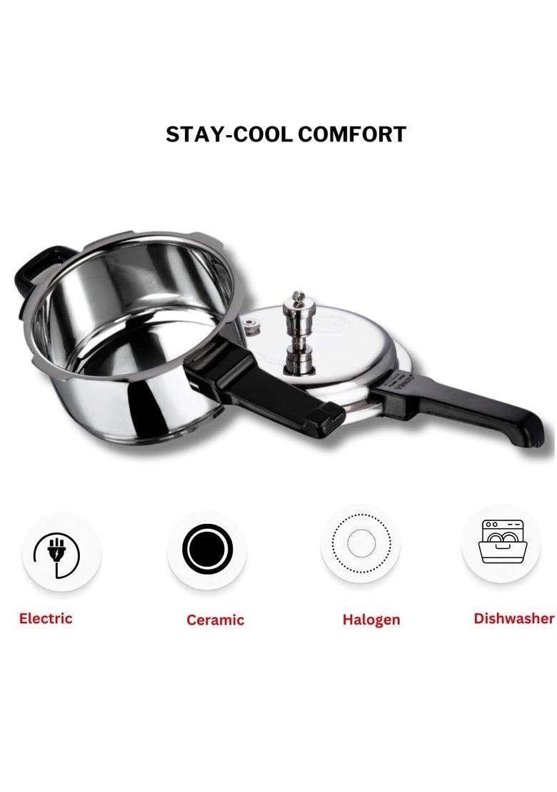 Vinod Stainless Steel Outer Lid Pressure Cooker | 5 L | 5.3 Qt | Induction Compatible - Indya