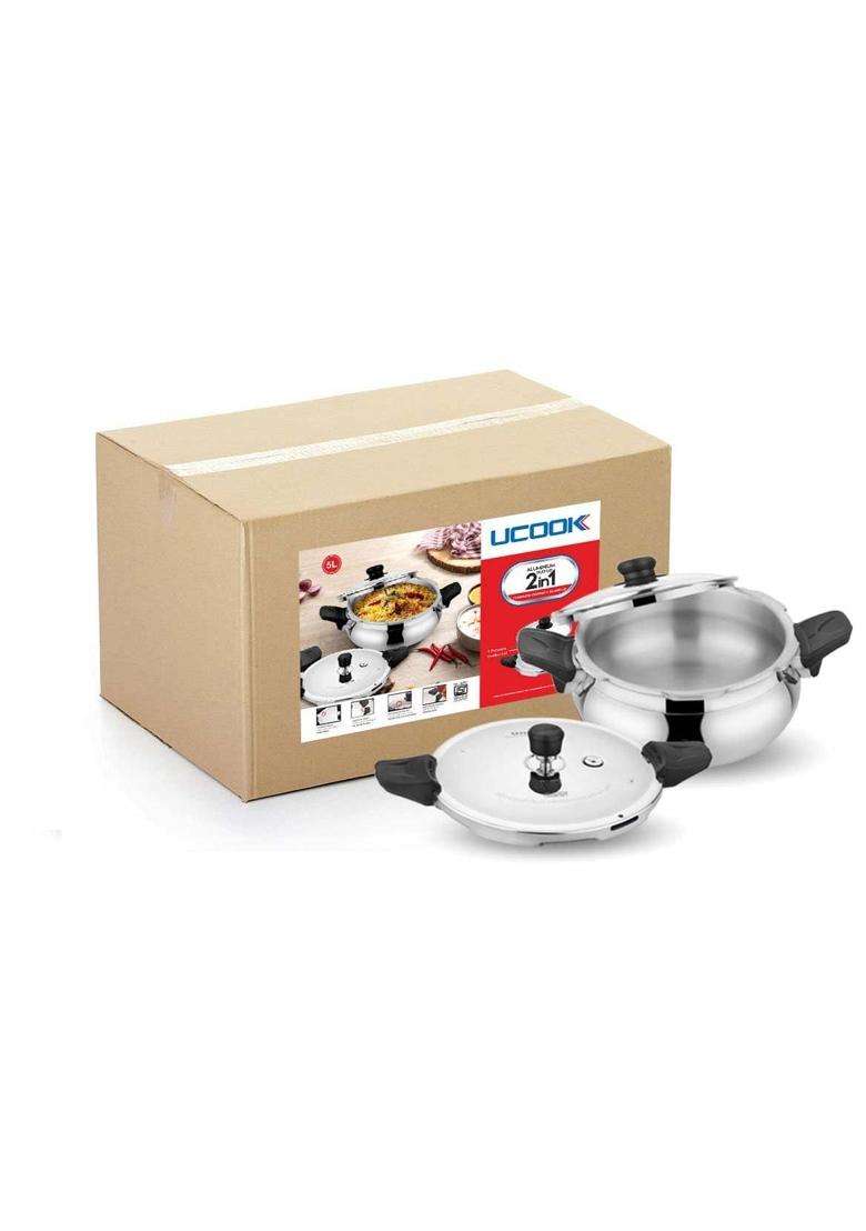 UCOOK By United Ekta Group Aluminium Duo Lid 1 Induction Base Handi Cooking Pot Shape | 5 L | 5.3 Qt - Indya