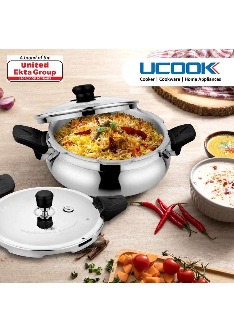 UCOOK By United Ekta Group Aluminium Duo Lid 1 Induction Base Handi Cooking Pot Shape | 5 L | 5.3 Qt - Indya